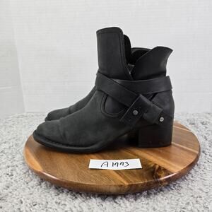 Ugg Elysian Black Leather Casual Side Zip Lifestyle Ankle Boots Womens 8 1095792